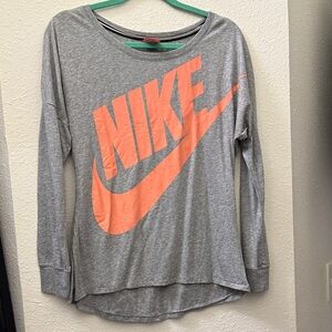 Nike Women's Long Sleeve Top in Gray with Orange Logo